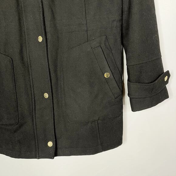Michael Michael Kors Womens 14 Black Wool Blend Hooded Peacoat Jacket Gold - Picture 5 of 12